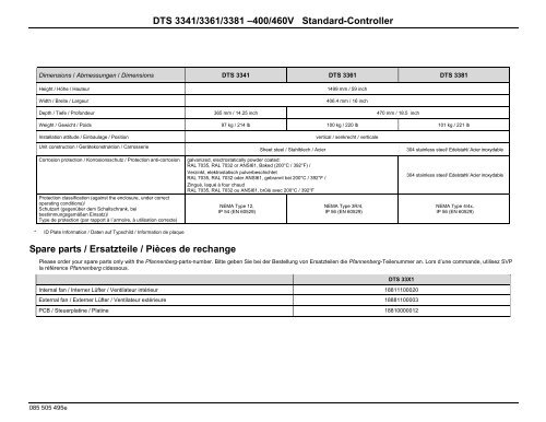 DTS 3341/3361/3381 â€“400/460V Standard ... - Pfannenberg