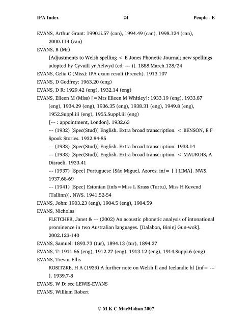 IPA Index 1 People - E Â© M K C MacMahon 2007 E, [ ]: 1900.fÃ©vr ...