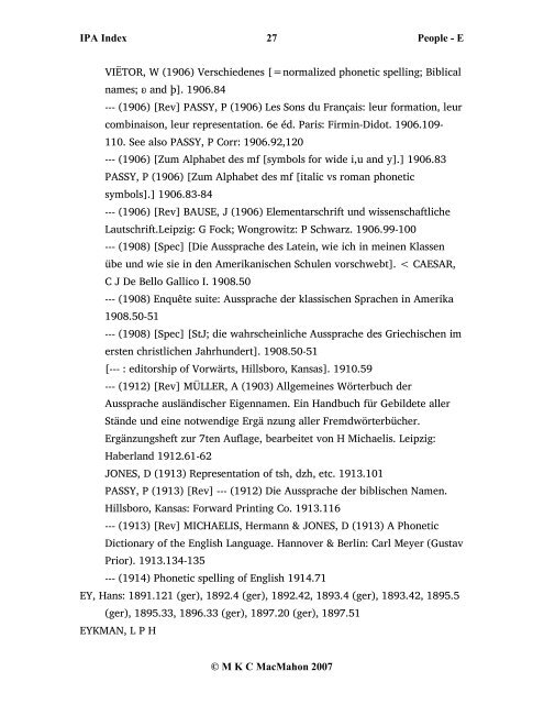 IPA Index 1 People - E Â© M K C MacMahon 2007 E, [ ]: 1900.fÃ©vr ...