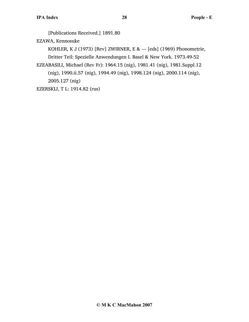 IPA Index 1 People - E Â© M K C MacMahon 2007 E, [ ]: 1900.fÃ©vr ...