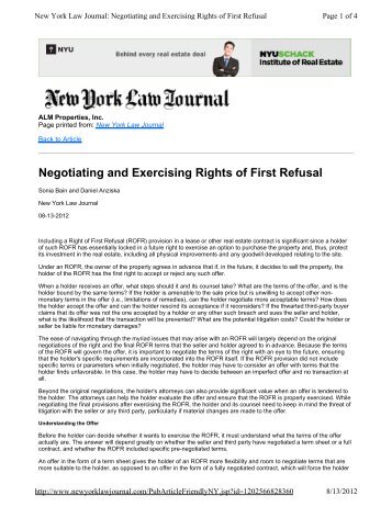 Negotiating and Exercising Rights of First Refusal - Troutman ...