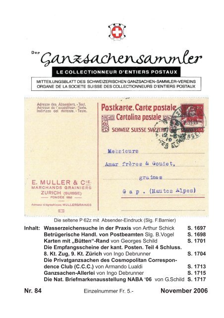 84 - Schweizerischer Ganzsachen-Sammler-Verein