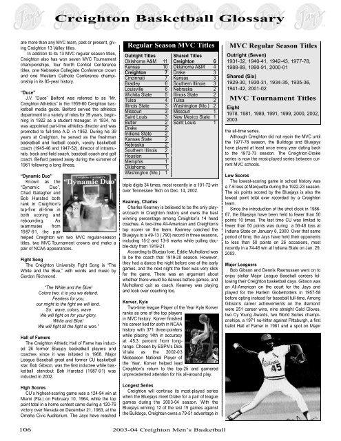 The Record Book - Creighton University Bluejays