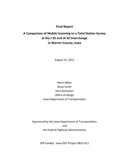 Final Report A Comparison of Mobile Scanning to a Total Station ...