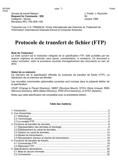 Protocole de transfert de fichier (FTP) - RFC