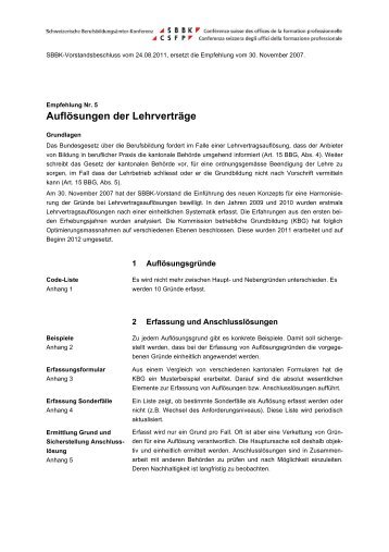 Empfehlung Nr. 5 - SBBK