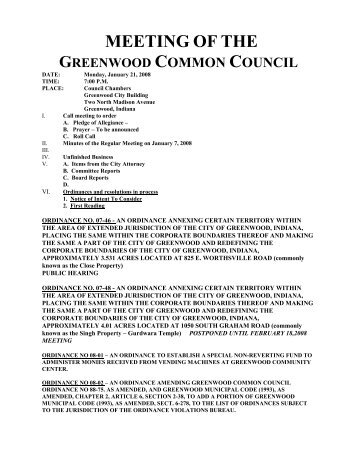 MEETING OF THE - City of Greenwood, Indiana