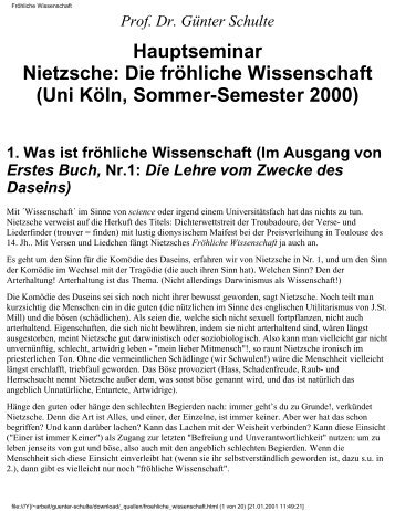 Nietzsche: "FrÃ¶hliche Wissenschaft" - GÃ¼nter Schulte