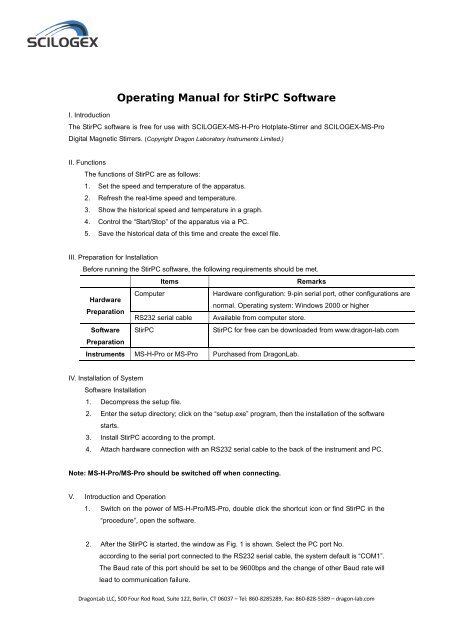 Operating Manual for StirPC Software