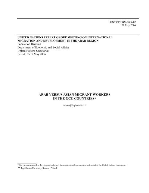 ARAB VERSUS ASIAN MIGRANT WORKERS IN THE GCC ...