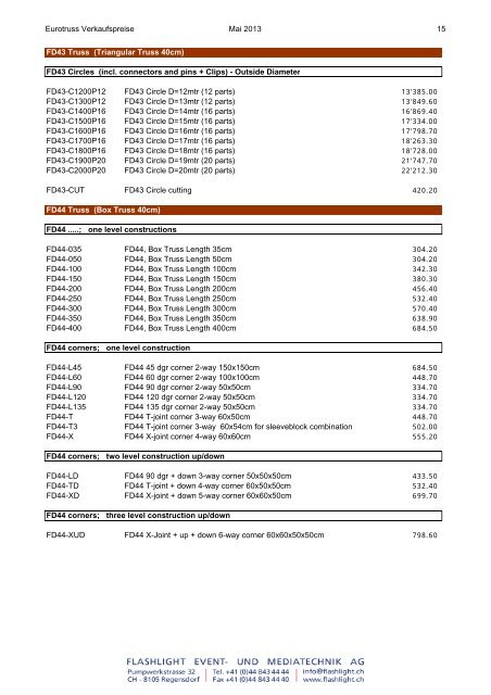 eurotruss verkaufspreise - Flashlight