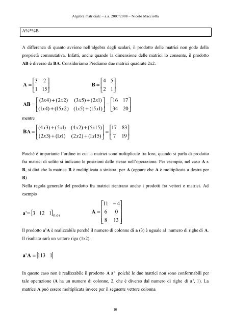 algebra matriciale - Dipartimento di Economia e Sistemi Arborei ...