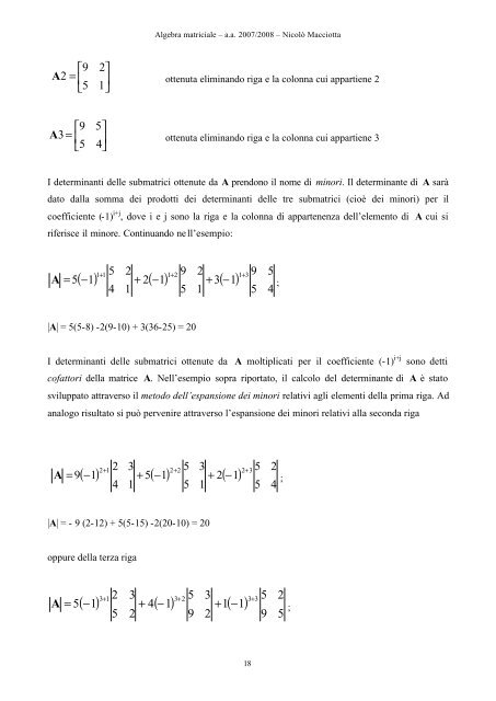 algebra matriciale - Dipartimento di Economia e Sistemi Arborei ...