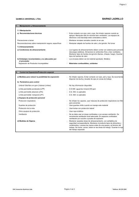 barniz ladrillo hoja de datos de seguridad de productos quimicos (hds)