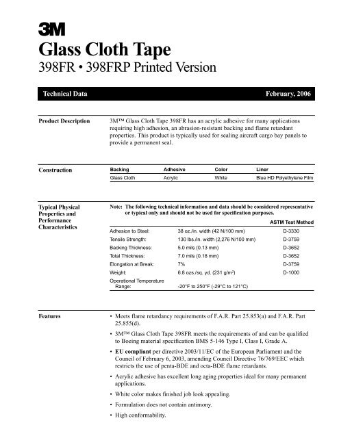 Glass Cloth Tape 398FR and 398FRP Printed Version - 3M