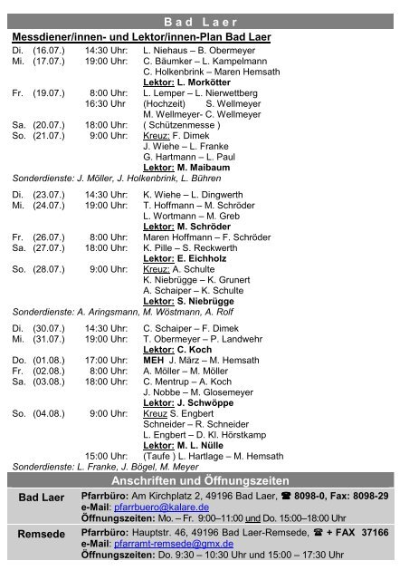Pfarrbrief vom 14. Juli bis 04. Aug. - Kalare.de