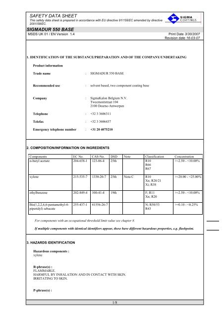 SAFETY DATA SHEET SIGMADUR 550 BASE - Promain