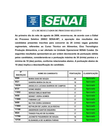 Curso TÃ©cnico em Alimentos, Eixo TecnolÃ³gico ... - SENAI-MT