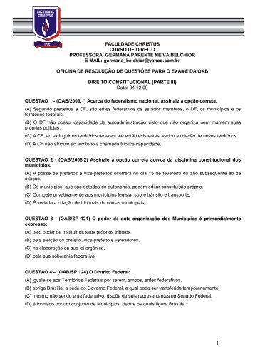 Direito Constitucional - parte 3 - Faculdade Christus