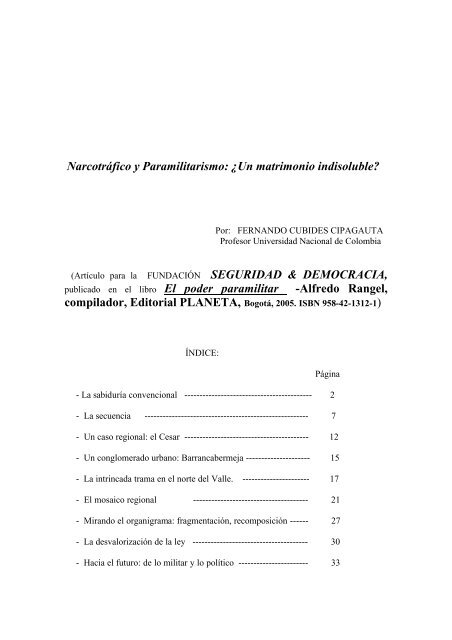 El poder paramilitar - Página de Fernando Cubides, sociólogo