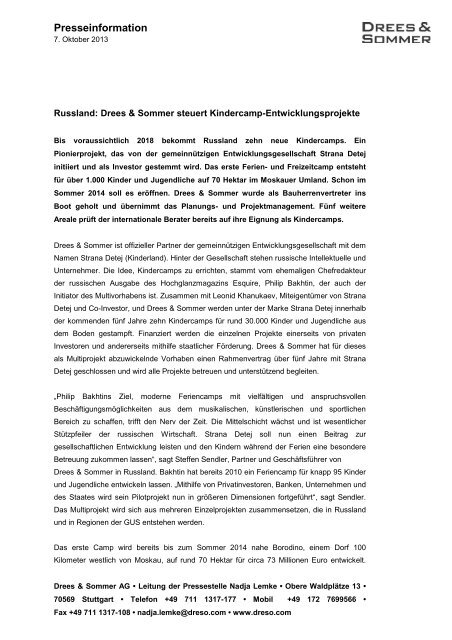 Presseinformation Russland - Drees & Sommer