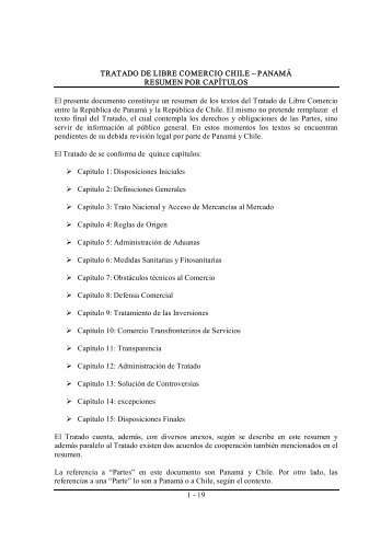 Tratado de Libre Comercio Chile- PanamÃ¡: Resumen por ... - SICE