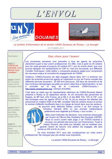 Journal l'Envol d'octobre 2011 - UNSA Douanes
