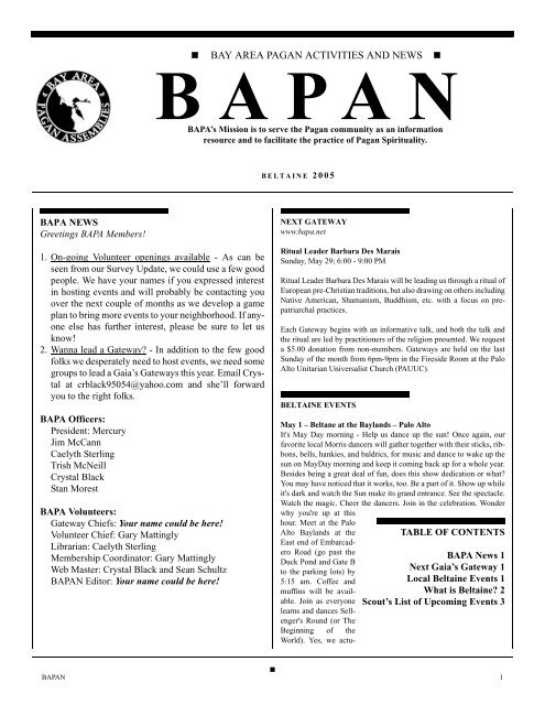Beltane - Bay Area Pagan Assemblies Beltane - Bay Area Pagan Assemblies