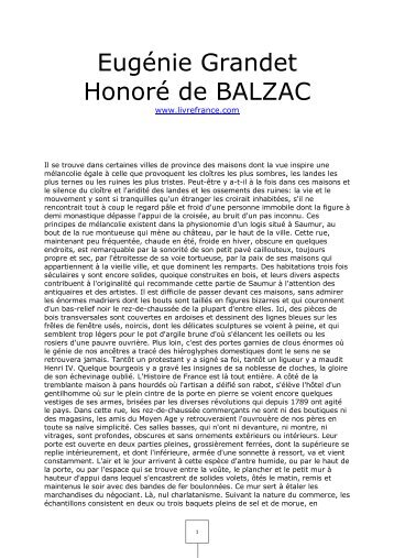 Eugénie Grandet Honoré de BALZAC - livrefrance.com