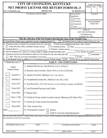 Occupational License Return Form OL-3 - (prior tax years 2005 ...