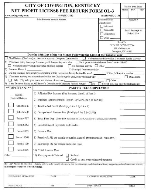 Occupational License Return Form OL-3 - (prior tax years 2005 ...