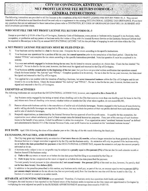 Occupational License Return Form OL-3 - (prior tax years 2005 ...