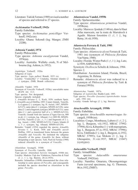 Catalogue of genera of the terrestrial Isopoda