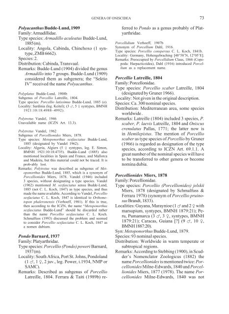 Catalogue of genera of the terrestrial Isopoda