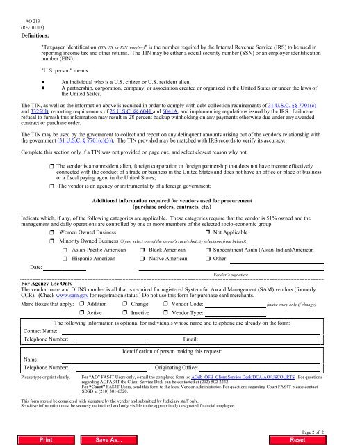 AO_213 Vendor Information/TIN Certification Form