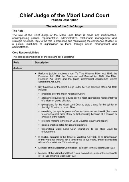 Position Description - Chief Judge Of The Maori Land ... - Te Puni Kokiri