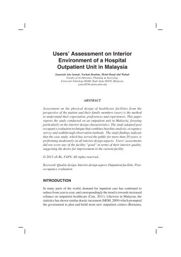 Assessment on Interior Environment of a Hospital ... - FSPU - UiTM