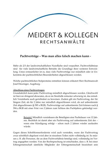 Pachtverträge – Was man alles falsch machen kann - - Meidert ...