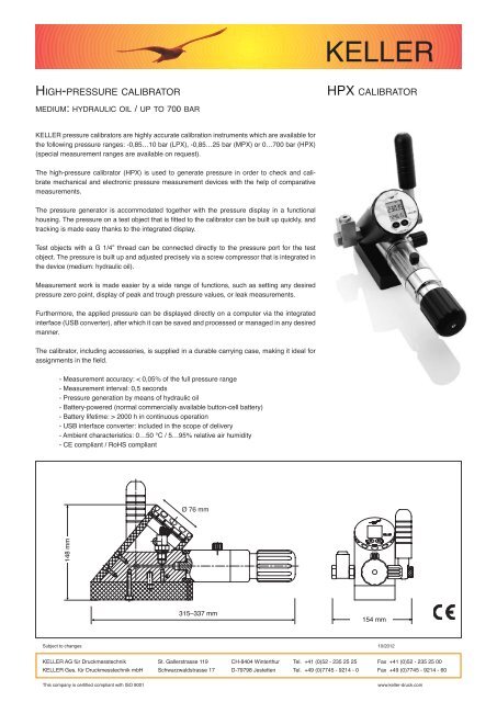 Data Sheet HPX Calibrator - Keller AG