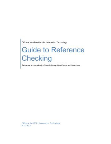 Guide to Reference Checking - Information Technology - Virginia Tech