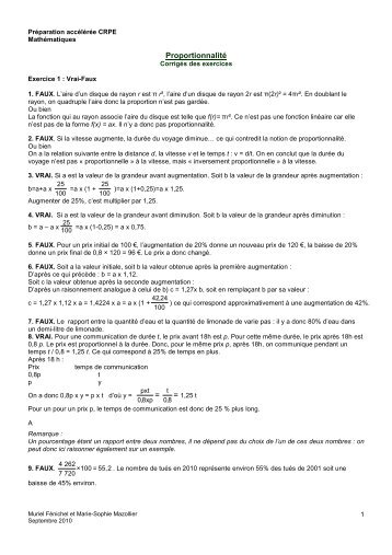 CorrigÃ© des exercices sur la proportionnalitÃ© - IUFM