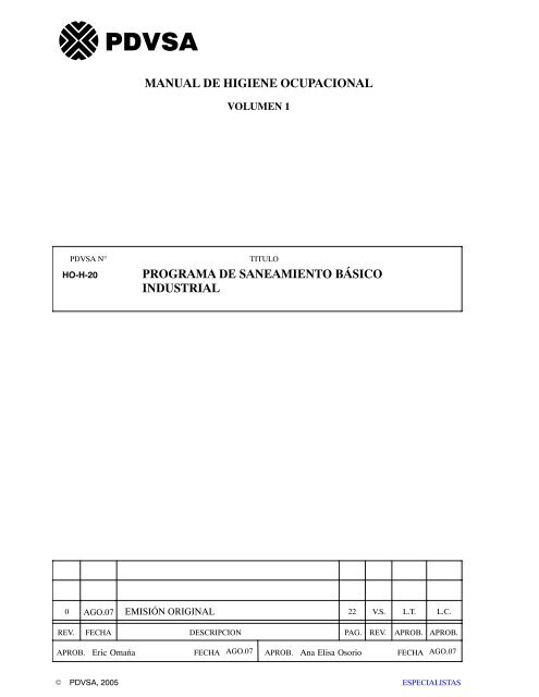 PDVSA Norma HO-H-20 Programa de Saneamiento ... - cpzulia.org