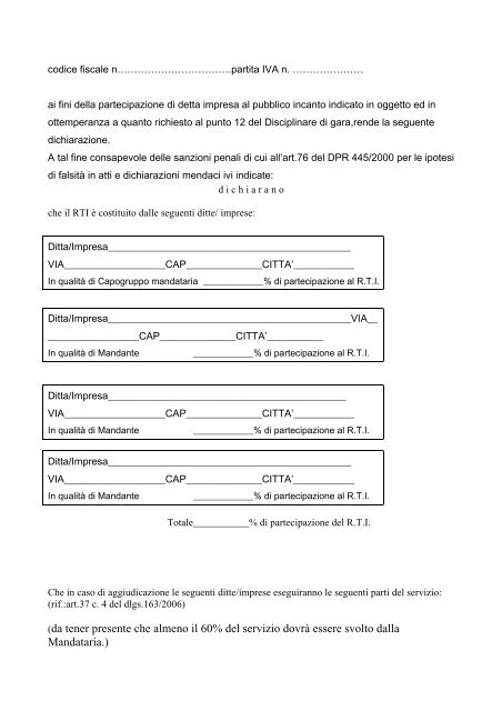 DOMANDA DI PARTECIPAZIONE AL COMUNE DI TORRE DEL ...