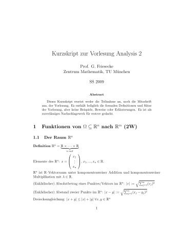 Kurzskript zur Vorlesung Analysis 2