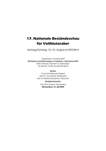 17. Nationale BestÃ¤ndeschau fÃ¼r Vollblutaraber - SZAP