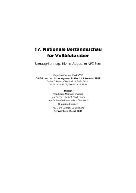 17. Nationale BestÃ¤ndeschau fÃ¼r Vollblutaraber - SZAP