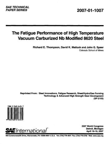 The Fatigue Performance of High Temperature Vacuum Carburized ...