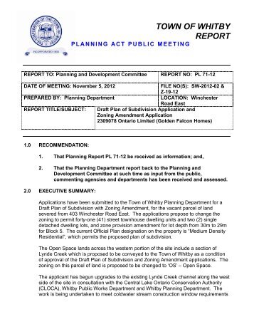 report pl71-12: re: draft plan of subdivision ... - Town of Whitby