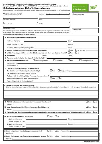 Schadenanzeige zur Haftpflichtversicherung - NV Versicherung