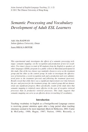 Semantic Processing and Vocabulary Development of Adult ESL ...